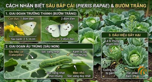 Cẩm nang h&igrave;nh ảnh nhận biết bướm trắng, s&acirc;u non v&agrave; dấu hiệu ph&aacute; hoại của s&acirc;u bắp cải Pieris rapae